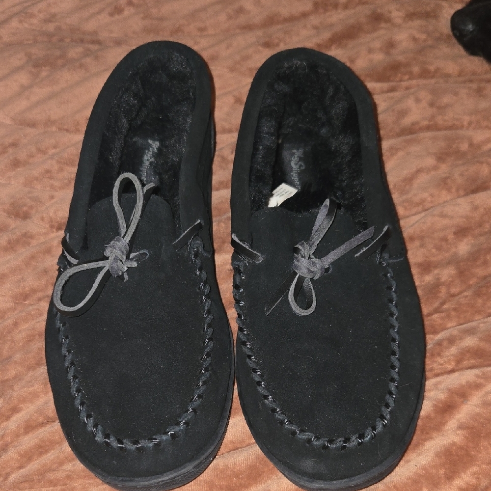 Black Suede Slip-On Loafers with Moccasin Stitching
